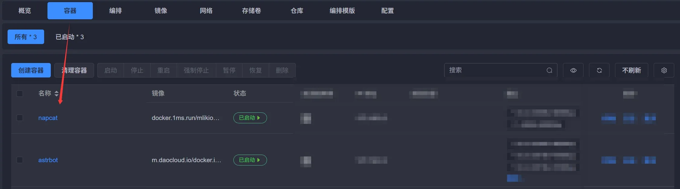 容器详情页检查端口映射与日志输出正常